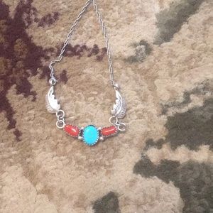 Native American turquoise, and coral necklace